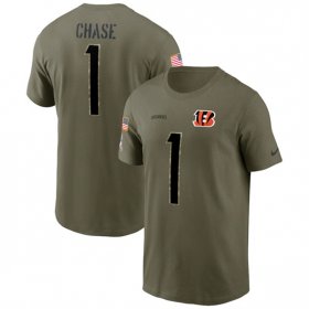 Wholesale Cheap Men\'s Cincinnati Bengals #1 Ja\'Marr Chase 2022 Olive Salute to Service T-Shirt