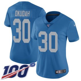 Wholesale Cheap Nike Lions #30 Jeff Okudah Blue Throwback Women\'s Stitched NFL 100th Season Vapor Untouchable Limited Jersey