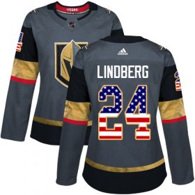 Wholesale Cheap Adidas Golden Knights #24 Oscar Lindberg Grey Home Authentic USA Flag Women\'s Stitched NHL Jersey