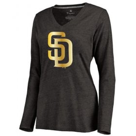 Wholesale Cheap Women\'s San Diego Padres Gold Collection Long Sleeve V-Neck Tri-Blend T-Shirt Black