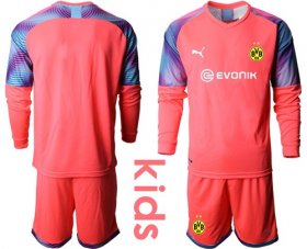 Wholesale Cheap Dortmund Blank Pink Goalkeeper Long Sleeves Kid Soccer Club Jersey