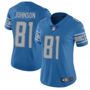 Wholesale Cheap Nike Lions #81 Calvin Johnson Light Blue Team Color Women's Stitched NFL Vapor Untouchable Limited Jersey