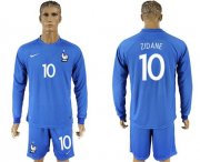 Wholesale Cheap France #10 Zidane Home Long Sleeves Soccer Country Jersey