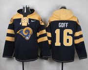 Wholesale Cheap Nike Rams #16 Jared Goff Navy Blue Player Pullover Hoodie