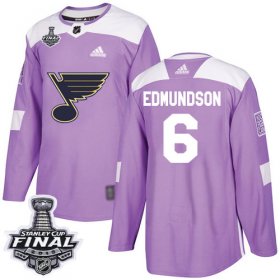 Wholesale Cheap Adidas Blues #6 Joel Edmundson Purple Authentic Fights Cancer 2019 Stanley Cup Final Stitched NHL Jersey