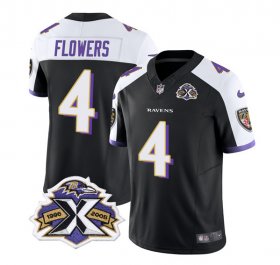 Wholesale Cheap Men\'s Baltimore Ravens #4 Zay Flowers Black White 2023 F.U.S.E With Patch Throwback Vapor Limited Stitched Jersey