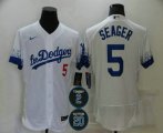 Wholesale Cheap Men's Los Angeles Dodgers #5 Corey Seager White #2 #20 Patch City Connect Flex Base Stitched Jersey