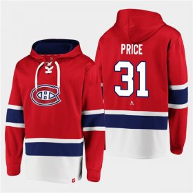 Wholesale Cheap Men\'s Montreal Canadiens #31 Carey Price Red Ageless Must-Have Lace-Up Pullover Hoodie