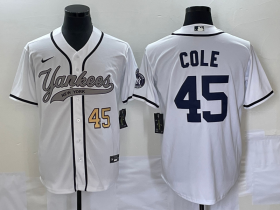 Wholesale Cheap Men\'s New York Yankees #45 Gerrit Cole Number White With Patch Cool Base Stitched Baseball Jersey