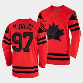 Wholesale Cheap Men\'s Connor McDavid Canada Hockey Red 2022 Beijing Winter Olympic #97 Away Rrplica Jersey
