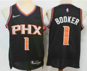 Wholesale Cheap Men's Phoenix Suns #1 Devin Booker Black Nike 75th Anniversary Diamond 2021 Stitched Jersey