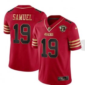 Cheap Men\'s San Francisco 49ers #19 Deebo Samuel Red With 75th Anniversary Patch Stitched Football Jersey