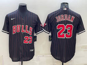 Wholesale Cheap Men\'s Chicago Bulls #23 Michael Jordan Black Cool Base Stitched Baseball Jersey