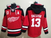 Wholesale Cheap Men's Detroit Red Wings #13 Pavel Datsyuk A Patch Red Hoodie
