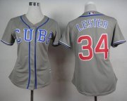 Wholesale Cheap Cubs #34 Jon Lester Grey Alternate Road Women's Stitched MLB Jersey