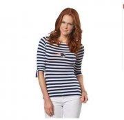 Wholesale Cheap New England Patriots Lady Striped Boatneck Three-Quarter Sleeve T-Shirt