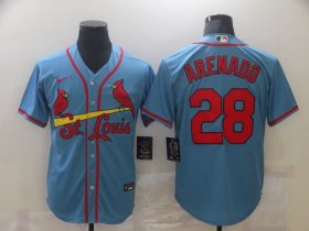 Wholesale Cheap Men\'s St. Louis Cardinals #28 Nolan Arenado Light Blue Stitched MLB Cool Base Nike Jersey