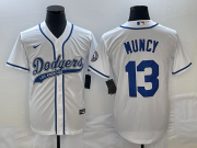 Wholesale Cheap Men's Los Angeles Dodgers #13 Max Muncy White With Patch Cool Base Stitched Baseball Jersey1