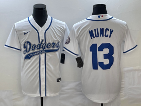 Wholesale Cheap Men\'s Los Angeles Dodgers #13 Max Muncy White With Patch Cool Base Stitched Baseball Jersey1