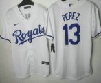 Wholesale Cheap Men's Kansas City Royals #13 Salvador Perez White Cool Base Stitched MLB Jersey