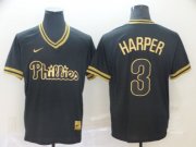 Wholesale Cheap Men Philadelphia Phillies 3 Harper Black gold Game Nike 2022 MLB Jersey