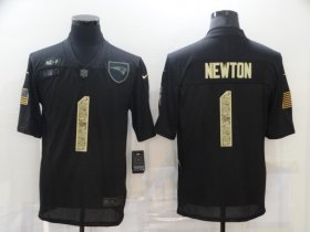 Wholesale Cheap Men\'s New England Patriots #1 Cam Newton Black Camo 2020 Salute To Service Stitched N