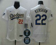 Wholesale Cheap Men's Los Angeles Dodgers #22 Clayton Kershaw White Gold #2 #20 Patch Stitched MLB Flex Base Nike Jersey