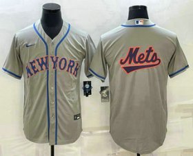 Cheap Men\'s New York Mets Big Logo Grey Cool Base Stitched Baseball Jersey