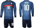 Wholesale Cheap Men 2021 European Cup France home blue Long sleeve 10 Soccer Jersey