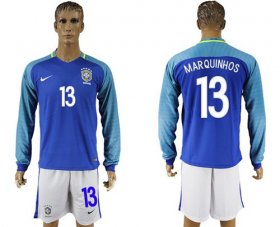 Wholesale Cheap Brazil #13 Marquinhos Away Long Sleeves Soccer Country Jersey