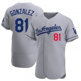 Wholesale Cheap Men\'s Los Angeles Dodgers #81 Victor Gonzalez Authentic Gray Away Official Nike Jersey