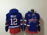 Wholesale Cheap Men's Buffalo Bills #12 Jim Kelly Royal Ageless Must-Have Lace-Up Pullover Hoodie