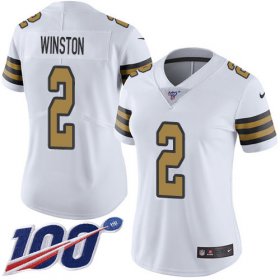 Wholesale Cheap Nike Saints #2 Jameis Winston White Women\'s Stitched NFL Limited Rush 100th Season Jersey