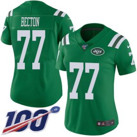Wholesale Cheap Nike Jets #77 Mekhi Becton Green Women\'s Stitched NFL Limited Rush 100th Season Jersey