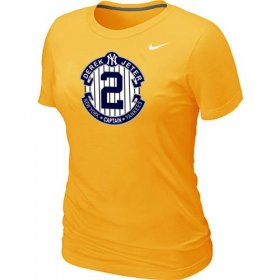 Wholesale Cheap Women\'s Nike New York Yankees #2 Derek Jeter Official Final Season Commemorative Logo Blended T-Shirt Yellow