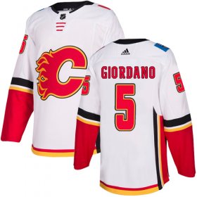 Wholesale Cheap Adidas Flames #5 Mark Giordano White Road Authentic Stitched NHL Jersey