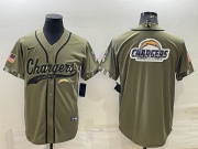 Wholesale Cheap Men's Los Angeles Chargers Olive Salute to Service Team Big Logo Cool Base Stitched Baseball Jersey