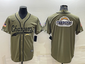 Wholesale Cheap Men\'s Los Angeles Chargers Olive Salute to Service Team Big Logo Cool Base Stitched Baseball Jersey