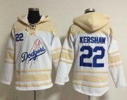 Wholesale Cheap Dodgers #22 Clayton Kershaw White Sawyer Hooded Sweatshirt MLB Hoodie