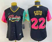Wholesale Cheap Women's San Diego Padres #22 Juan Soto Black 2022 City Connect Cool Base Stitched Jersey