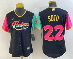 Wholesale Cheap Women\'s San Diego Padres #22 Juan Soto Black 2022 City Connect Cool Base Stitched Jersey
