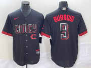 Wholesale Cheap Men's Cincinnati Reds #9 Joe Burrow Black 2023 City Connect Cool Base Stitched Baseball Jersey1