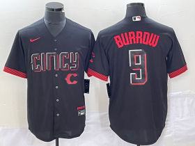 Wholesale Cheap Men\'s Cincinnati Reds #9 Joe Burrow Black 2023 City Connect Cool Base Stitched Baseball Jersey1