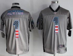 Wholesale Cheap Nike Panthers #1 Cam Newton Grey Men\'s Stitched NFL Elite USA Flag Fashion Jersey