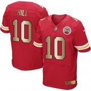 Wholesale Cheap Nike Chiefs #10 Tyreek Hill Red Team Color Men's Stitched NFL Elite Gold Jersey