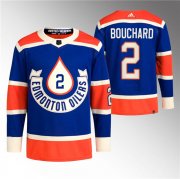 Cheap Men's Edmonton Oilers #2 Evan Bouchard 2023 Royal Heritage Classic Primegreen Stitched Jersey