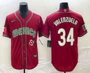Cheap Men's Mexico Baseball #34 Fernando Valenzuela 2023 Red Blue World Baseball Classic Stitched Jersey