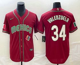 Cheap Men\'s Mexico Baseball #34 Fernando Valenzuela 2023 Red Blue World Baseball Classic Stitched Jersey