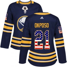Wholesale Cheap Adidas Sabres #21 Kyle Okposo Navy Blue Home Authentic USA Flag Women\'s Stitched NHL Jersey