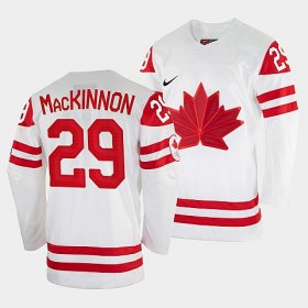 Wholesale Cheap Men\'s Nathan MacKinnon Canada Hockey White 2022 Beijing Winter Olympic #29 Home Jersey